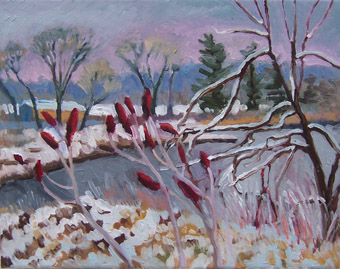 sumacs in snow painting by kunstler
